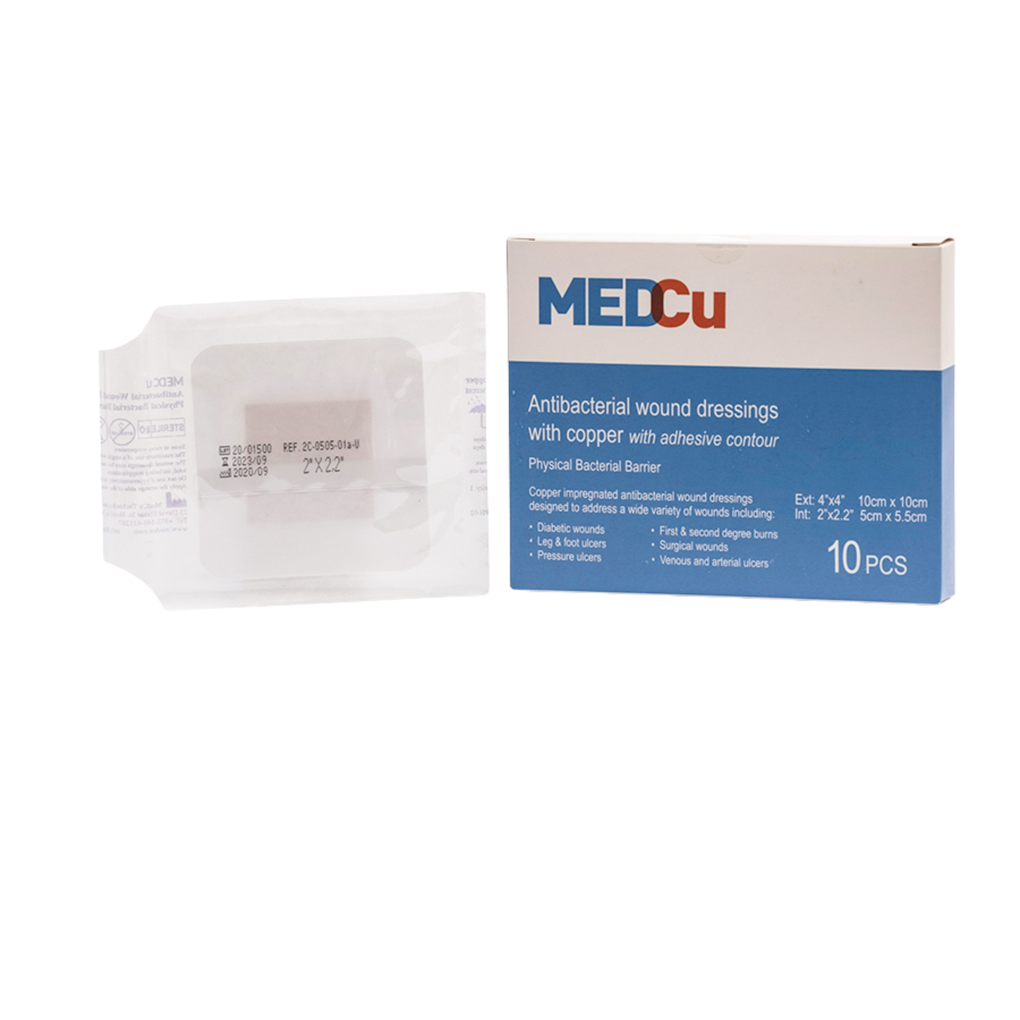FDA-cleared adhesive copper antimicrobial wound dressing for secure coverage of various complex wounds including HS (Hidradenitis Suppurativa) and post-procedure wounds