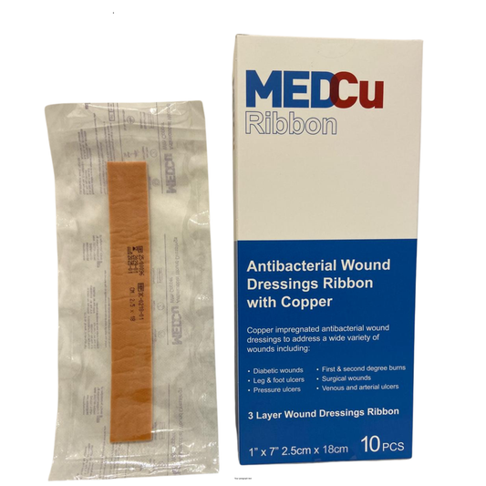 FDA-cleared copper antimicrobial ribbon wound dressing designed for flexible placement in various complex wounds including HS (Hidradenitis Suppurativa)