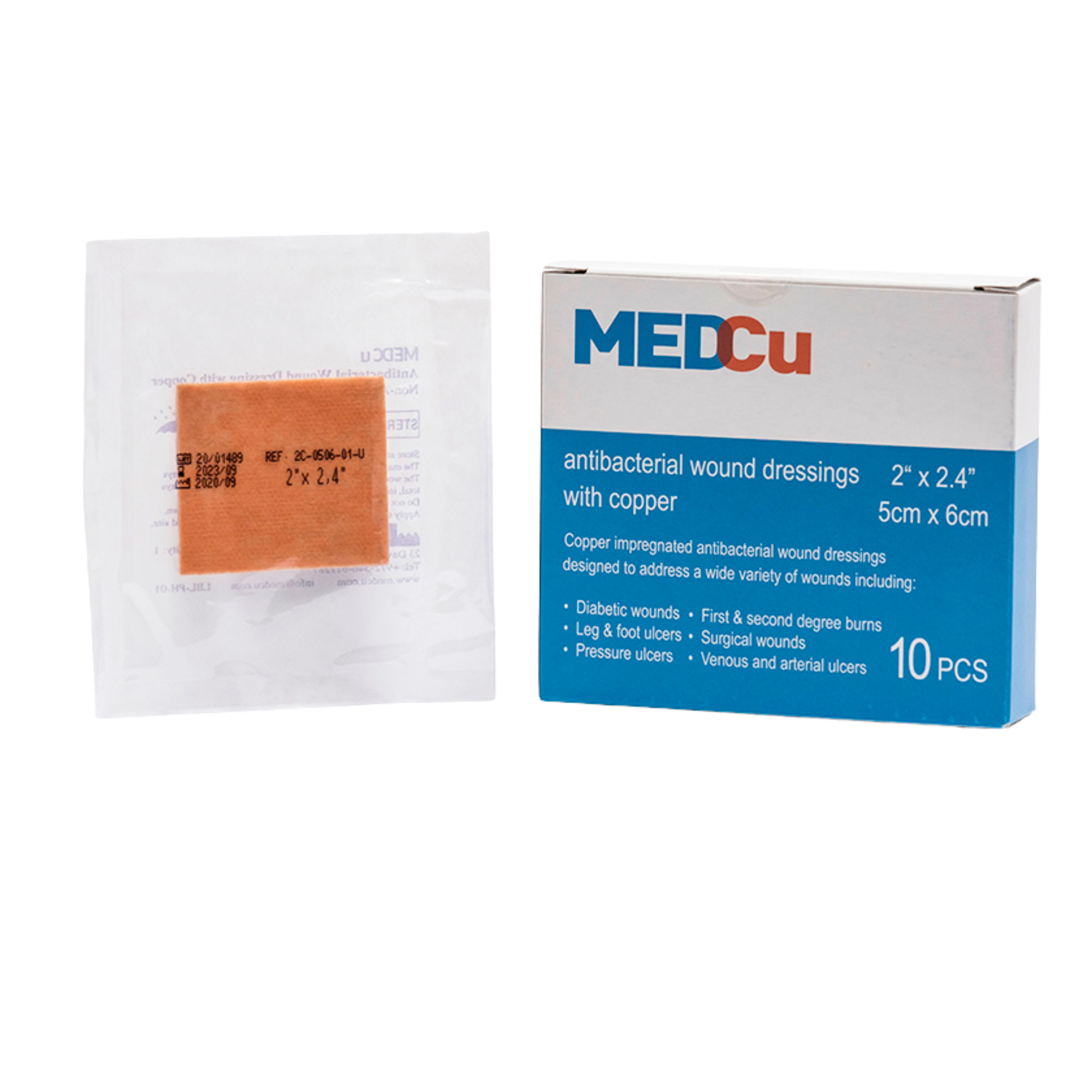 FDA-cleared copper antimicrobial wound dressing designed for various complex wounds including HS (Hidradenitis Suppurativa), chronic, post-procedure, and hard-to-heal wounds