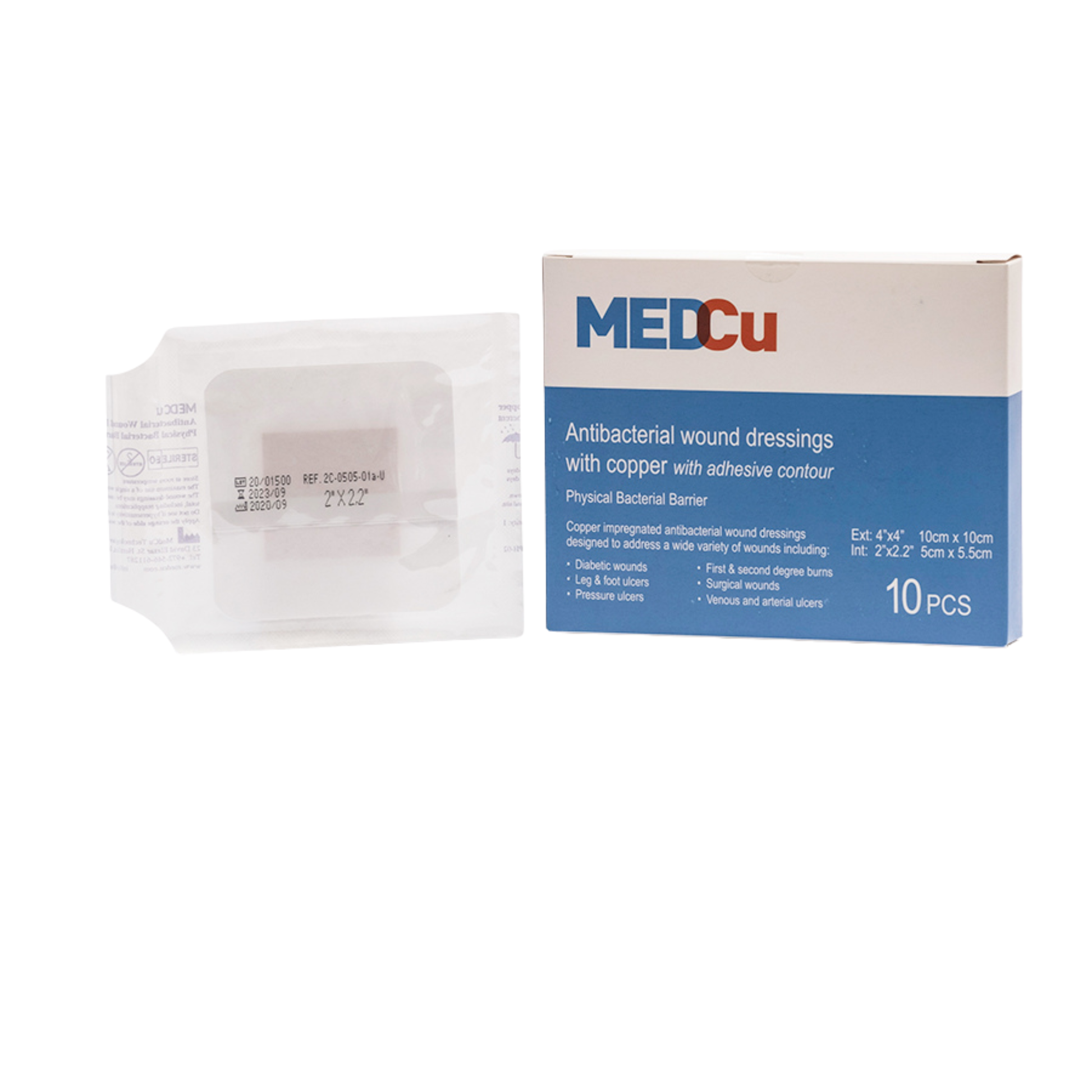 FDA-cleared adhesive copper antimicrobial wound dressing for secure coverage of various complex wounds including HS (Hidradenitis Suppurativa) and post-procedure wounds