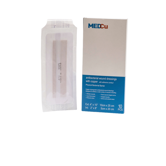 FDA-cleared adhesive copper antimicrobial wound dressing for secure coverage of various complex wounds including HS (Hidradenitis Suppurativa) and post-procedure wounds